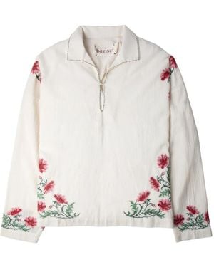 BAZISZT Bernie Floral-Embroidered Cotton Shirt - Grey