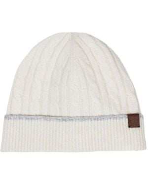 Eleventy Cable-Knit Cashmere Beanie Hat - White