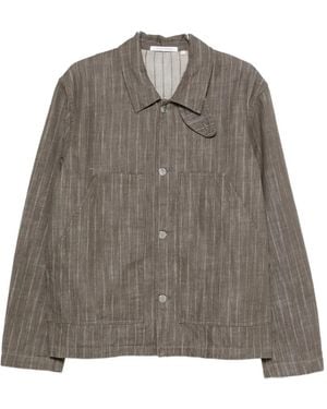 sunflower Labor Stripe-Pattern Button-Up Jacket - Brown