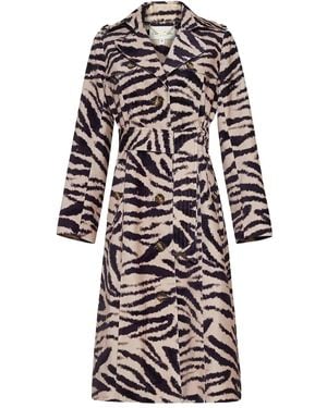 Cara Cara Zebra Print Belted Trench Coat - White