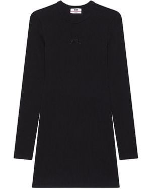 Gcds Logo Ribbed Mini Dress - Black