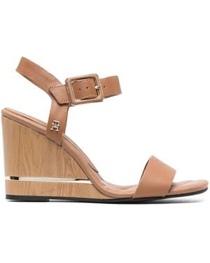Tommy Hilfiger Metallic-Detail Leather Wedge Sandals - Brown