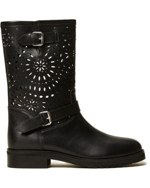 Twinset Leather Biker Boots - Black