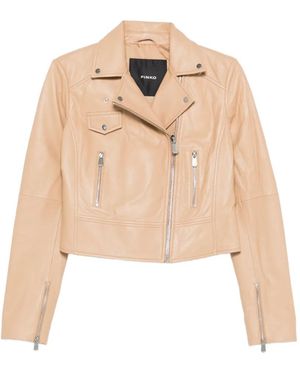 Pinko Veste New Sensible En Cuir À Fermeture Zippée - Natural