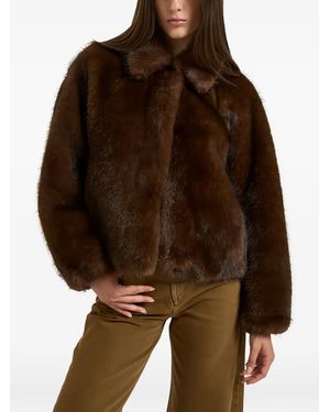 Valentini Spread-Collar Textured Coat - Brown