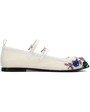 NODALETO Floral-Embellished Mesh Ballet Flats - White