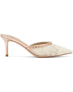 Nicoli Lace Pointed-Toe Mules - Natural