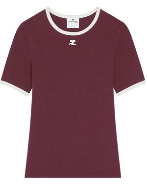 Courreges Cotton T-Shirt With Contrasting Trim - Purple