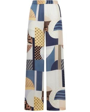 パンツ Fendi Wide-Leg Silk Patchwork Pants With Geometric Patterns Fendi Patchwork silk trousers geometric pattern | The