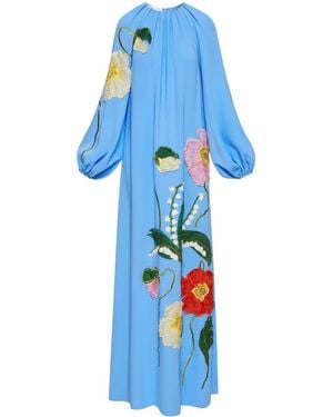 Oscar de la Renta Abito lungo in stile caftano con ricamo - Blu