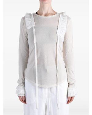 Ann Demeulemeester Ruffle-Trimmed Long-Sleeve T-Shirt - White