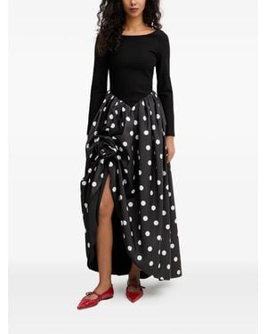 Sleeper Aurora Polka Dot-Pattern Flower-Embellishment Maxi Dress - Black