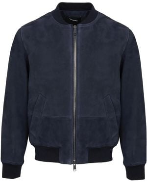 Yves Salomon Suede Bomber Jacket - Blue