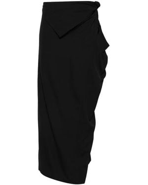 Yohji Yamamoto Falda Drapeada Con Dobladillo Asimétrico - Negro