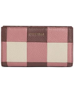 Coccinelle Check-Pattern Pebbled Leather Wallet - Pink