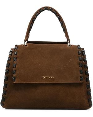 Orciani Braided-Trim Suede Shoulder Bag - Brown