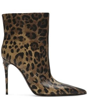 Dolce & Gabbana レオパード レザーブーツ - ブラウン