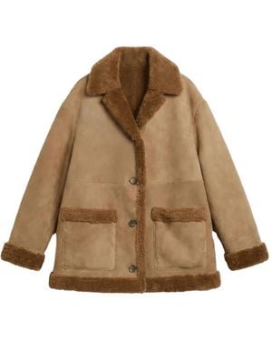 AIN AMOR Shearling-Trim Leather Jacket - Natural