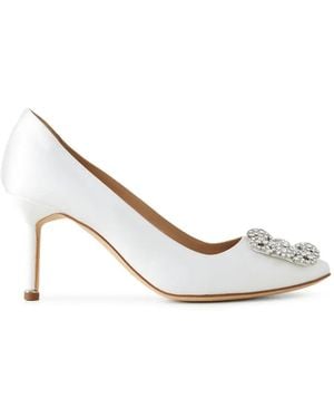 Manolo Blahnik Hangisi 70 Crystal-Buckle Court Shoes - White