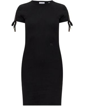 Burberry Ribbed-Knit Tie-Detail Mini Dress - Black
