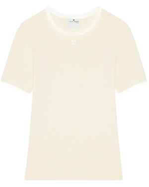Courreges Logo-Embroidered Contrast-Trim T-Shirt - White