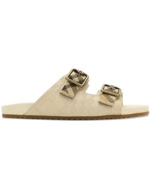 Burberry Check Suede Sandals - White