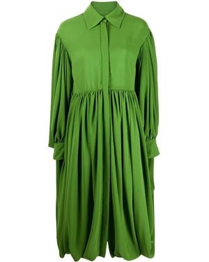 Valentino Garavani Gathered Hem Pleated Shirt Dress - Green