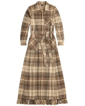 RRL Maxi Plaid-Check Fringed-Trim Dress - Natural