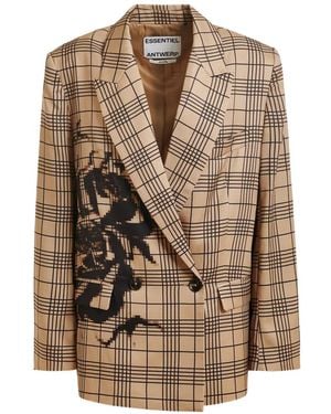 Essentiel Antwerp Juliana Checked-Print Double-Breasted Blazer - Brown