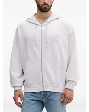 HUGO Logo-Patch Zip-Up Hoodie - White