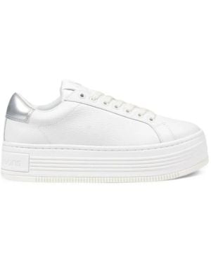 Calvin Klein Pebbled Leather Platform Sneakers - White