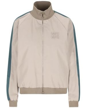 Miu Miu Striped Logo Jacket - Natural
