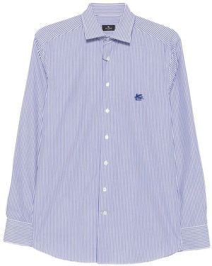 Etro Vertical-Stripe Logo-Embroidered Shirt - Purple