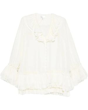 Ganni Ruffled Tiered Blouse - White