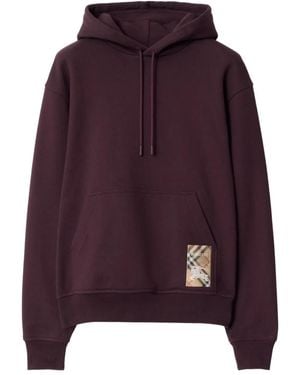 Burberry Check-Label Cotton Hoodie - Purple