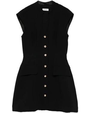Sandro Button-Front V-Neck Mini Dress - Black