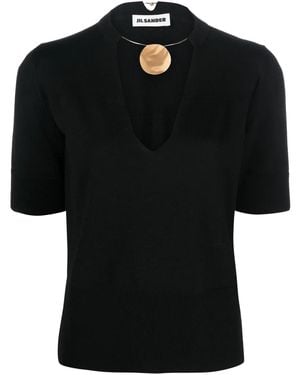 Jil Sander Choker-Neck Short-Sleeve Top - Black