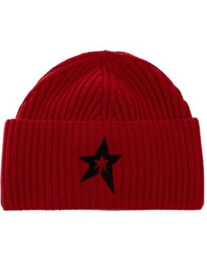 Perfect Moment Knitted Wool Ribbed Star Beanie - Red