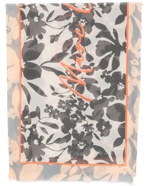 Marc O' Polo Floral-Print Logo-Motif Scarf - White