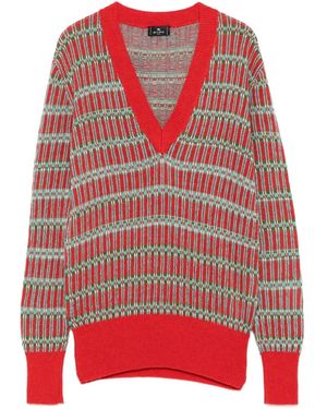 Etro Geometric-Pattern V-Neck Sweater - Red