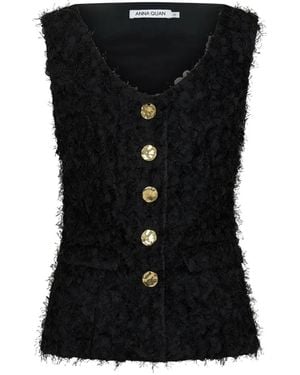 Anna Quan Magda Textured Button-Up Top - Black