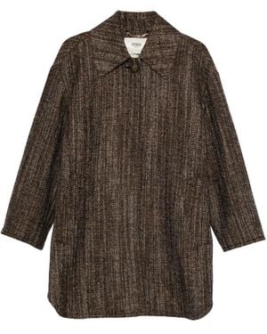 Fendi Tweed Collared Coat - Brown
