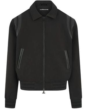 Manière De Voir Leather Panelled Varsity Jacket - Black