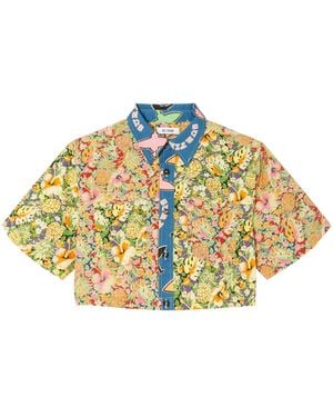 RE/DONE Patchwork-Design Cropped Shirt - Metallic