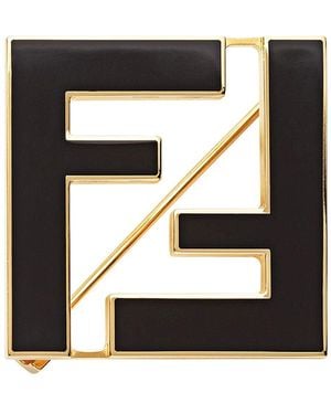 Fendi Enamel Ff Brooch - Black