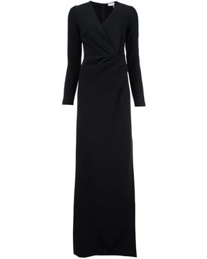 Lanvin V-neck Wool-blend Moiré Dress - Black
