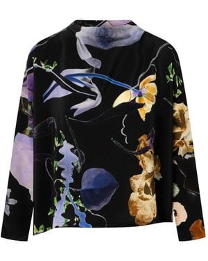 Anntian Asymmetric Printed Blouse - Black