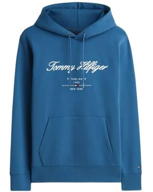 Tommy Hilfiger Logo-Print Drawstring Hoodie - Blue