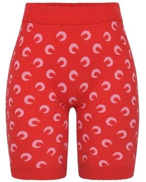 Marine Serre Moon Printed Jacquard Bouclette Mini Shorts Organic Cotton - Red