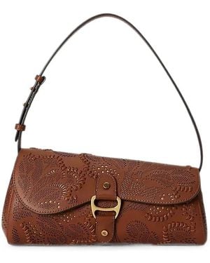 Ralph Lauren Tasha East-West Perforated Leather Shoulder Bag - Brown